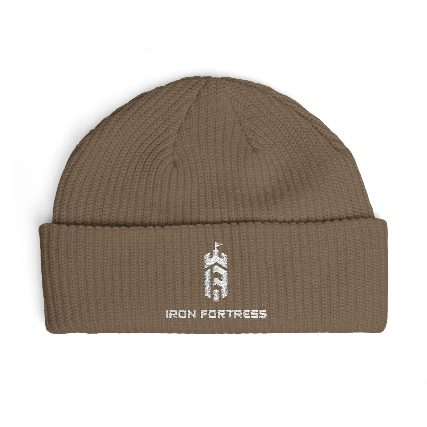 Iron Fortress Cuff Beanie - White Embroidery