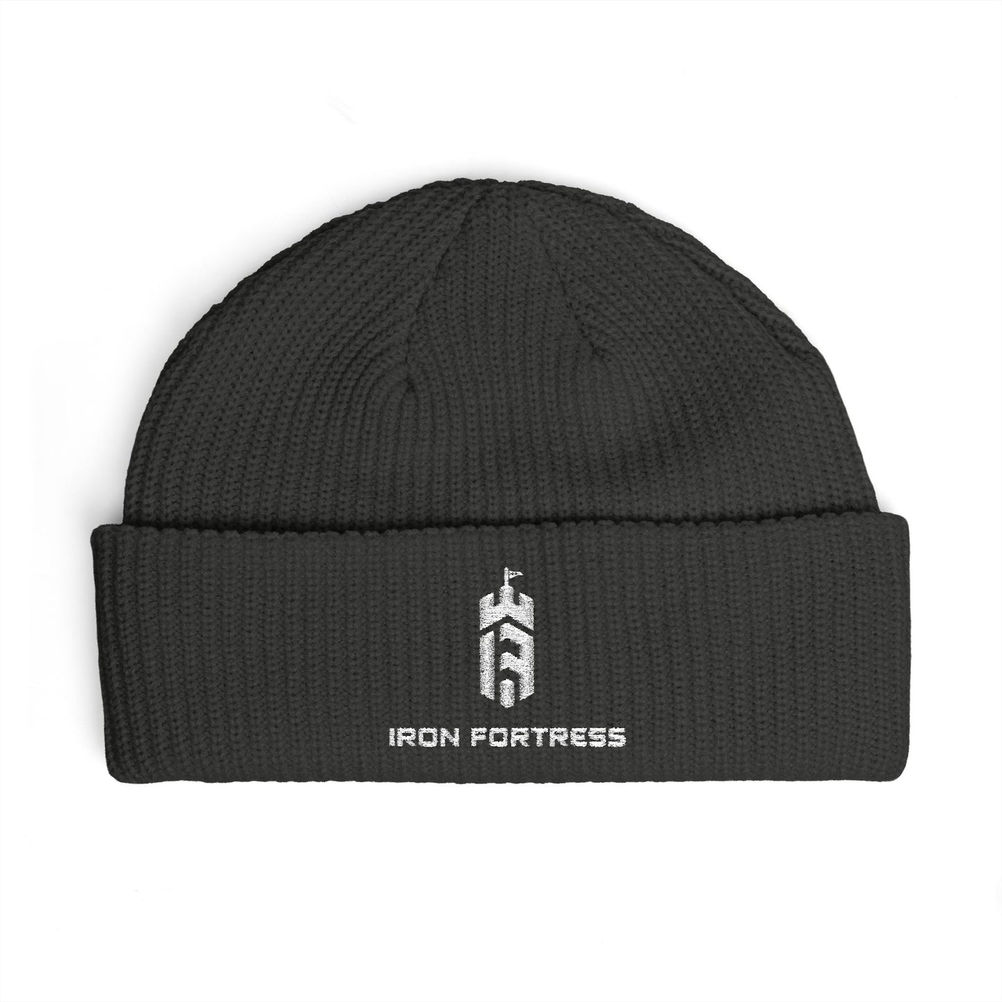 Iron Fortress Cuff Beanie - White Embroidery