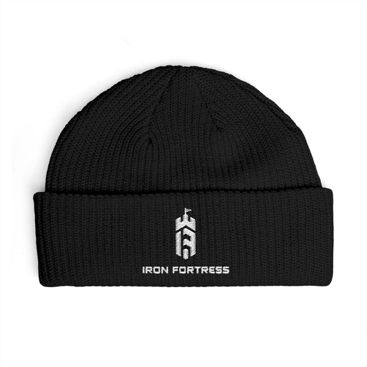Iron Fortress Cuff Beanie - White Embroidery